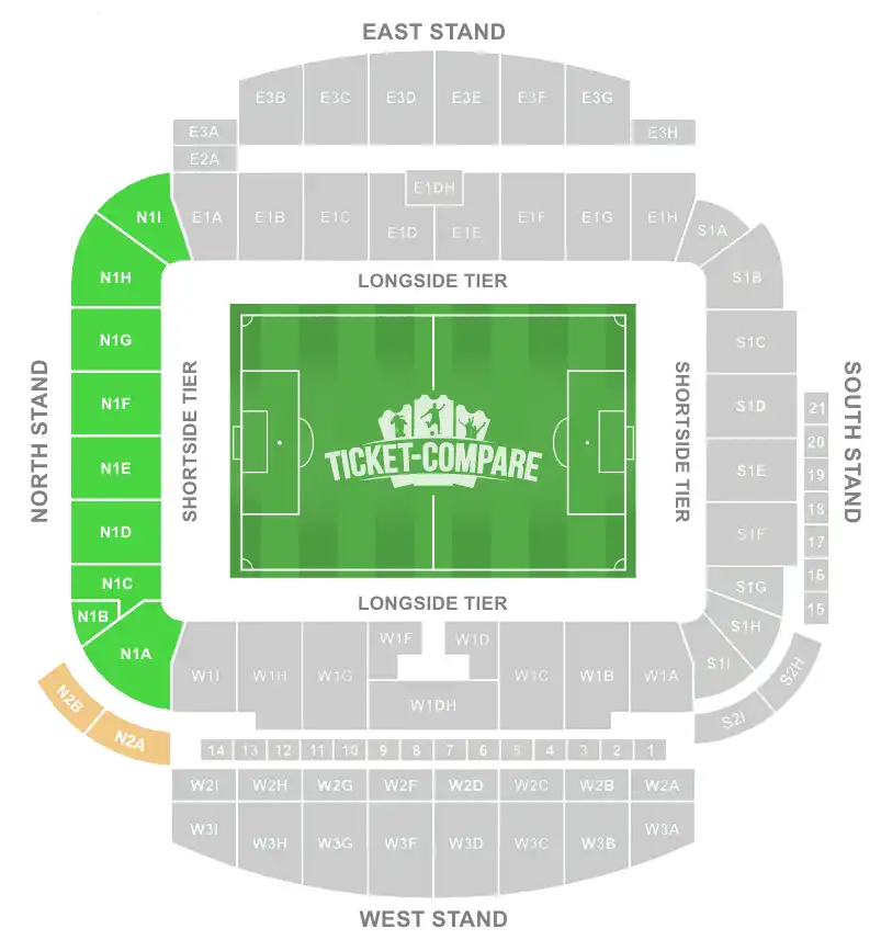 Amex Stadium Seating plan with North Stand highlighted