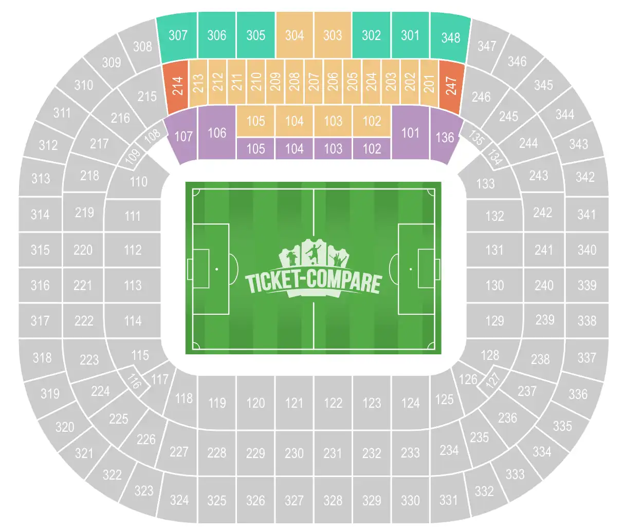 Allianz Arena Seating Plan with West Stand highlighted