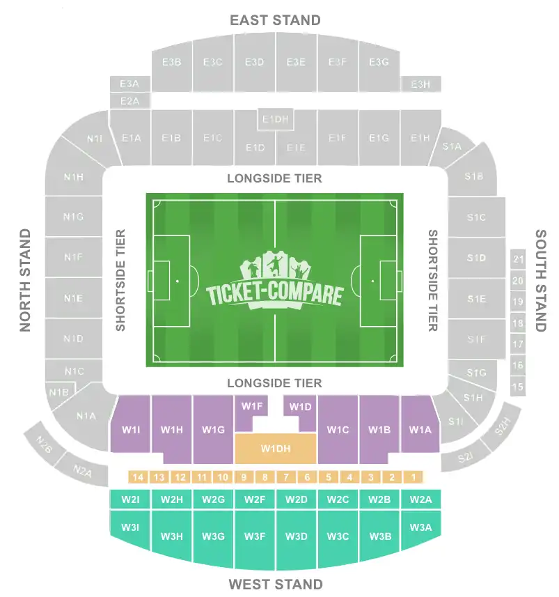 Amex Stadium Seating plan with West Stand highlighted