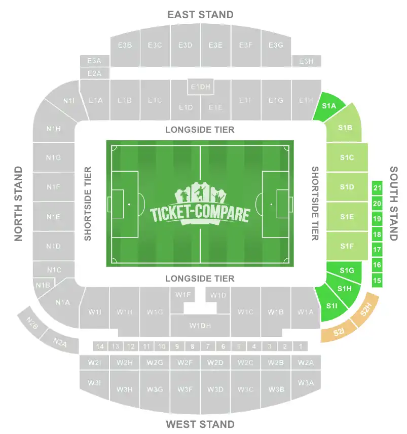 Amex Stadium Seating plan with South Stand highlighted