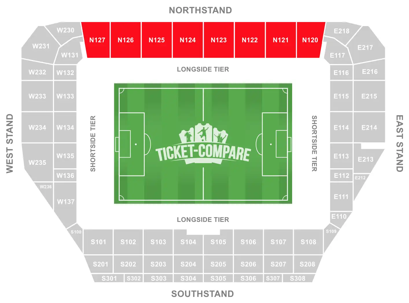 Community Stadium Seating Plan with highligted the North stand