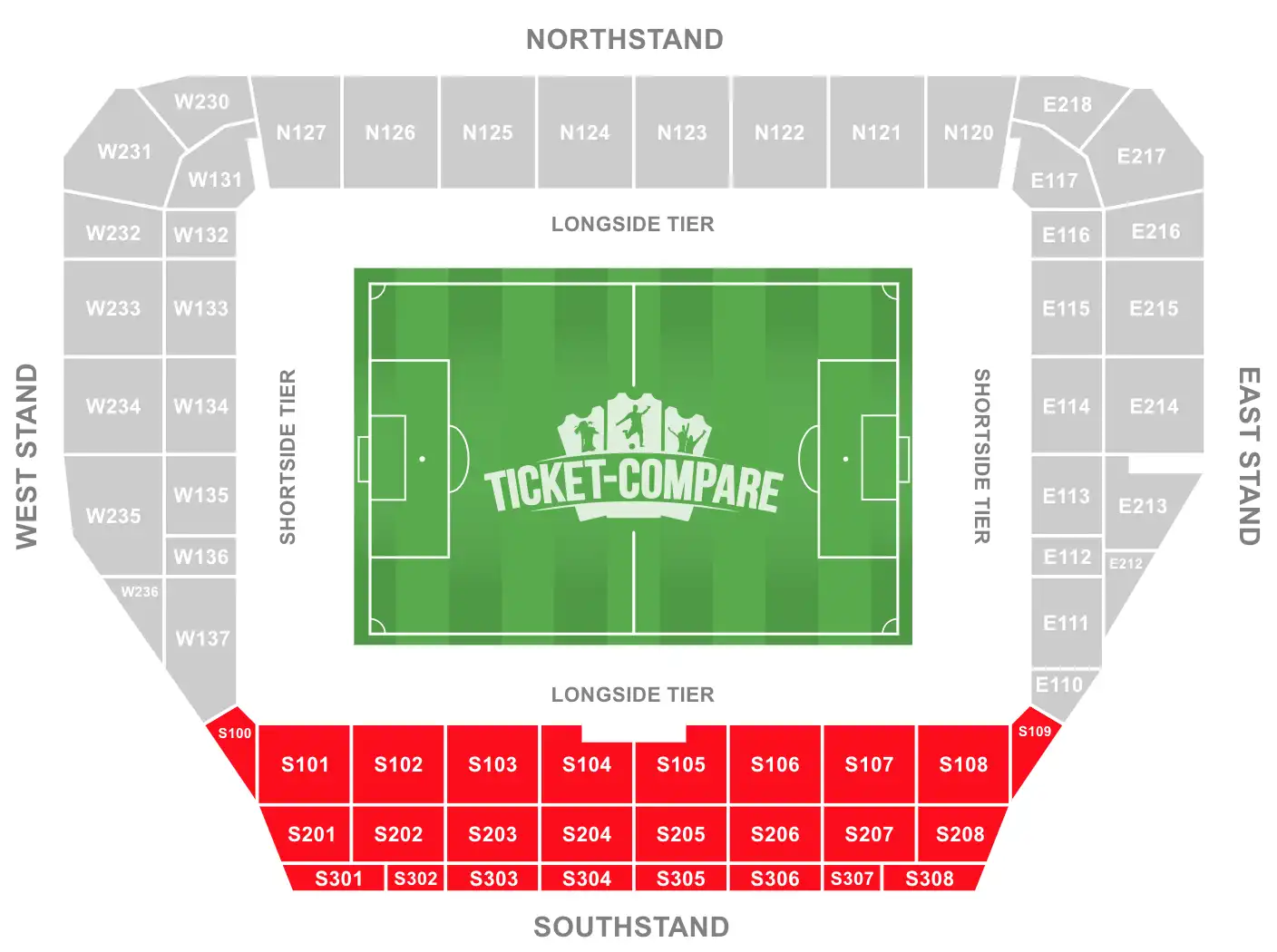 Community Stadium Seating Plan with highligted the South stand