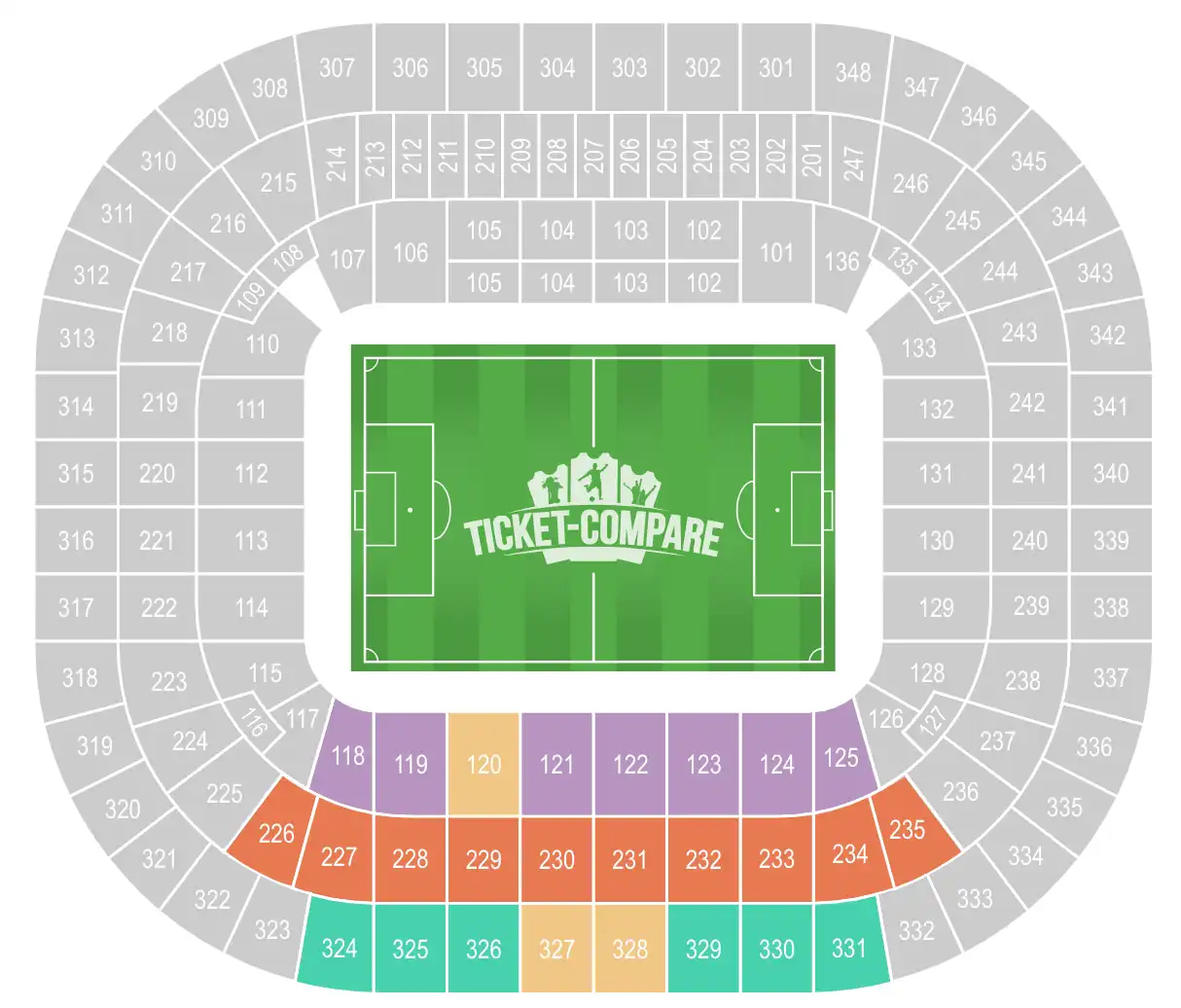 Allianz Arena Seating Plan with East Stand highlighted