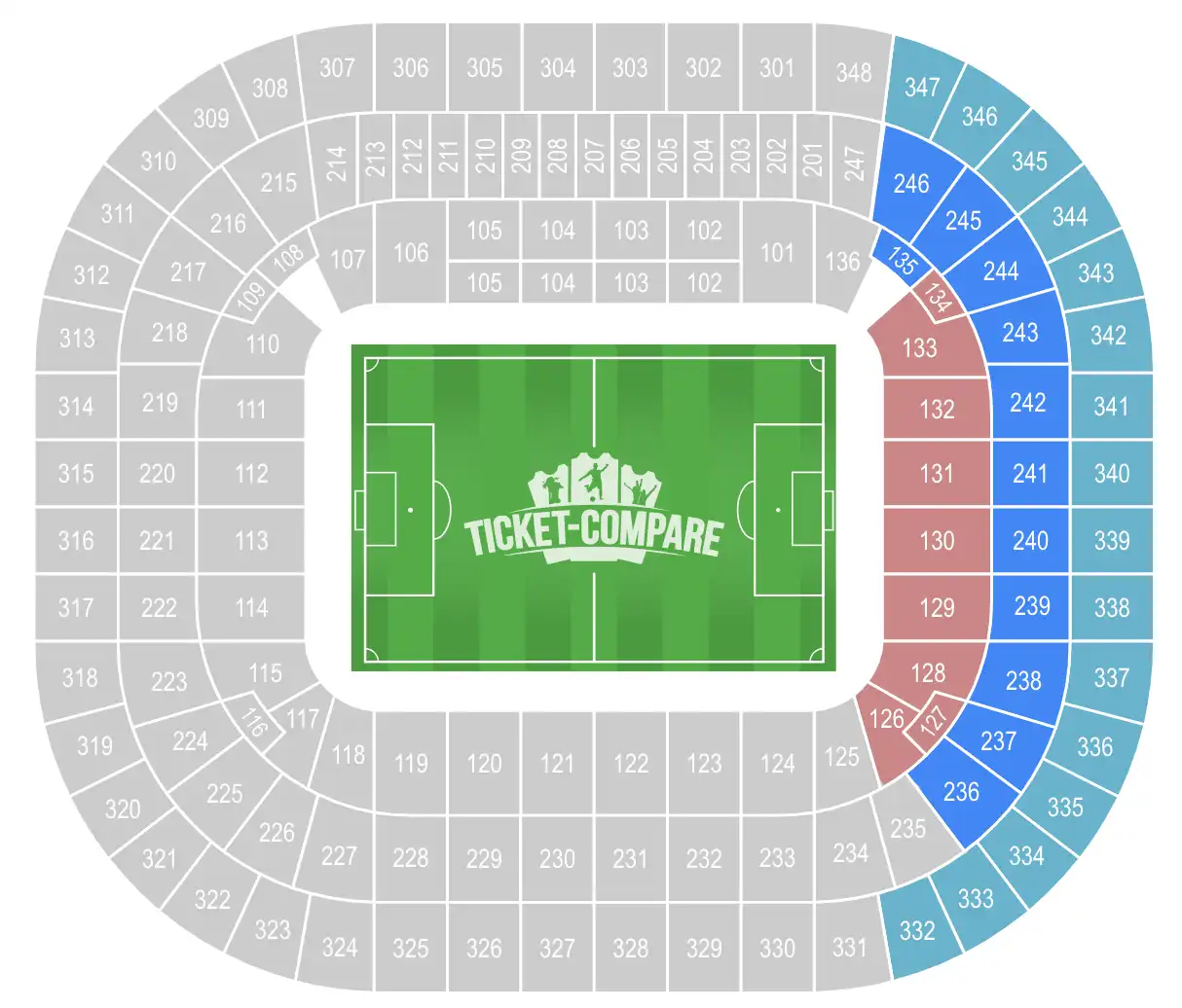 Allianz Arena Seating Plan with North highlighted