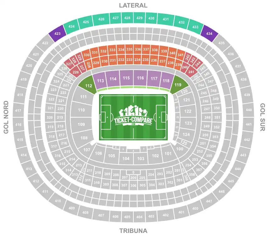 Screenshot of Camp Nou stadium Seating plan with the Lateral stand highlighted
