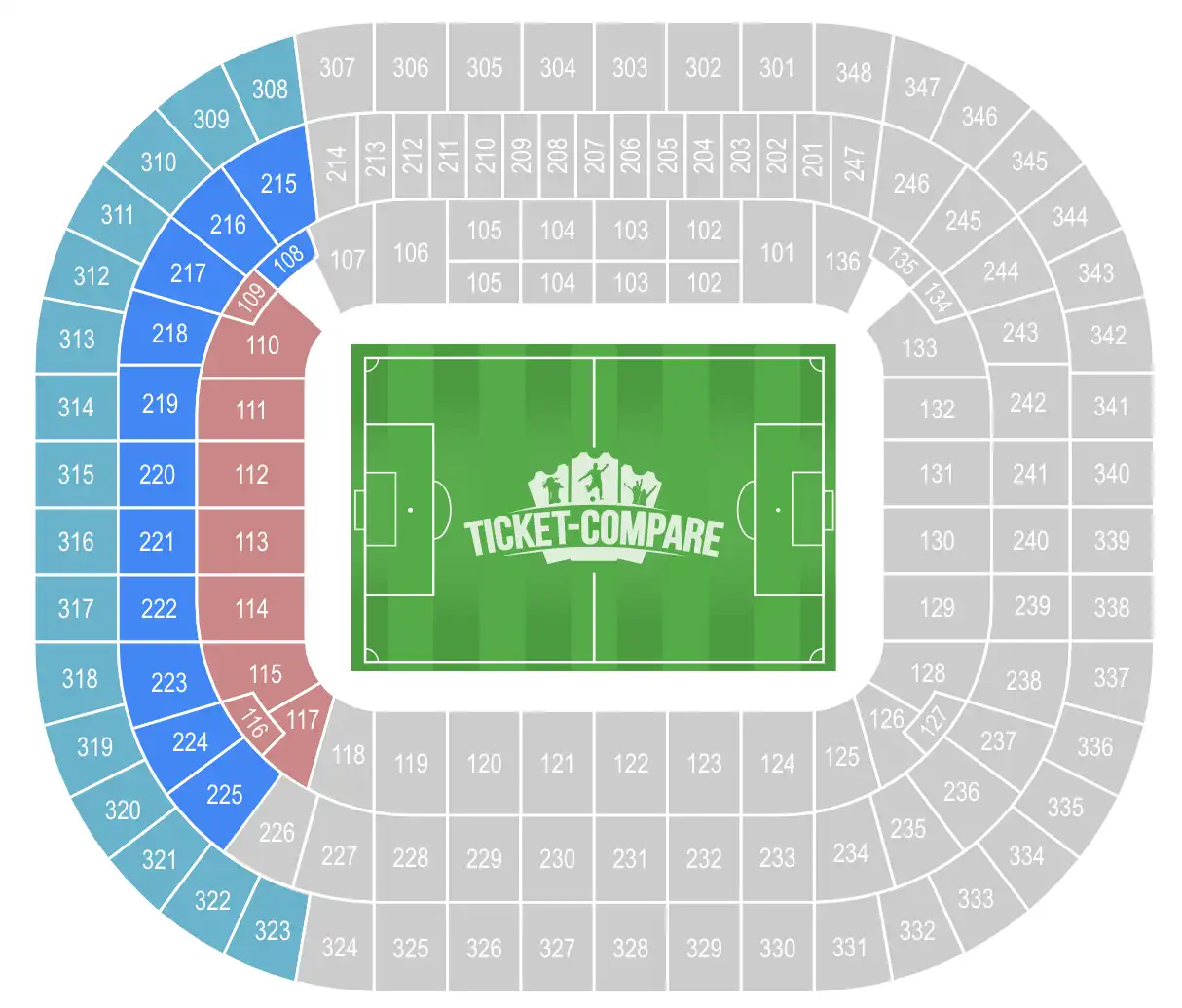 Allianz Arena Seating Plan with South Stand highlighted