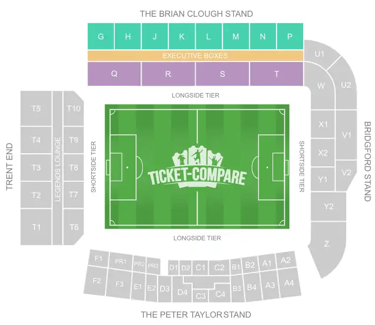 screenshot of City Ground Stadium Seating plan with highlighted the Brian Clough Stand