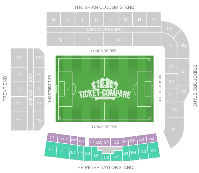 screenshot of City Ground Stadium Seating plan with highlighted the Peter Taylor Stand