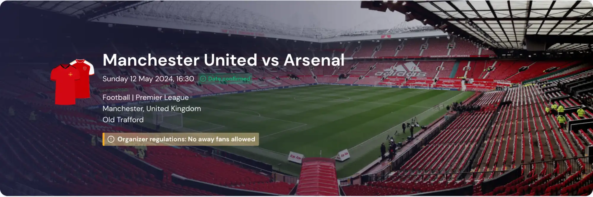 screenshot of Manchester United vs Arsenal tickets