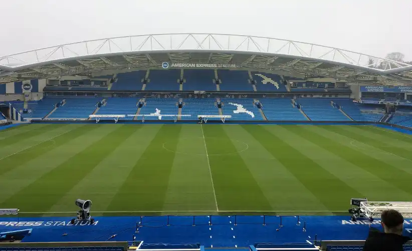 View of the pitch from the West Stand that overlooks the pitch, with the East Stand opposite