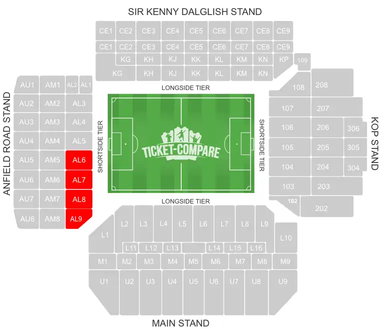 Anfield Seating Plan with Away section highligted
