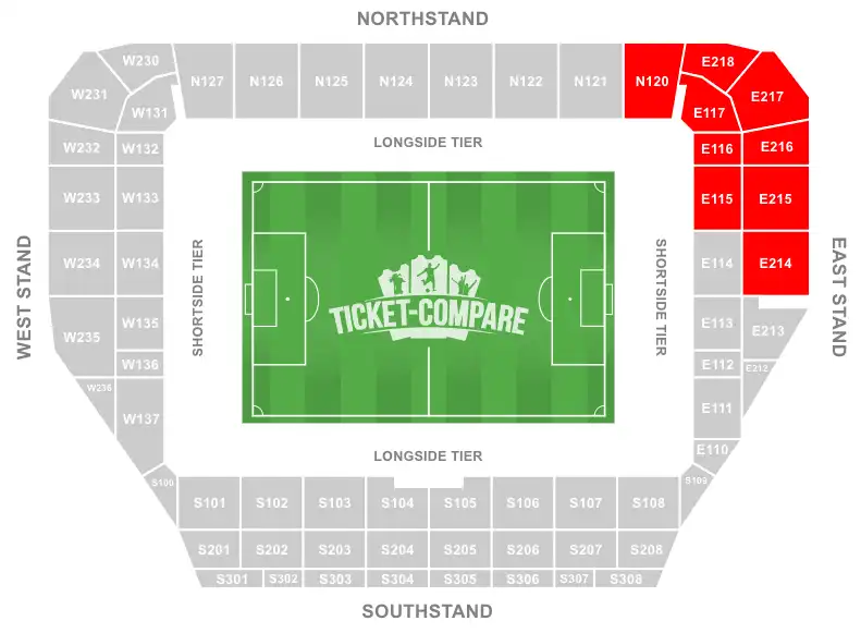 Community Stadium Seating Plan with Away section highlighted