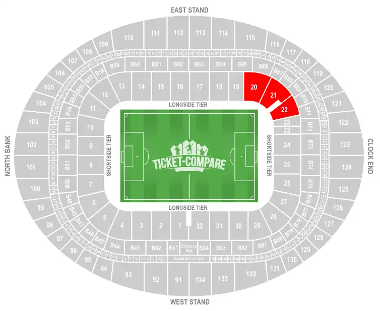 Emirates Stadium Seating Plan with Away section highlighted