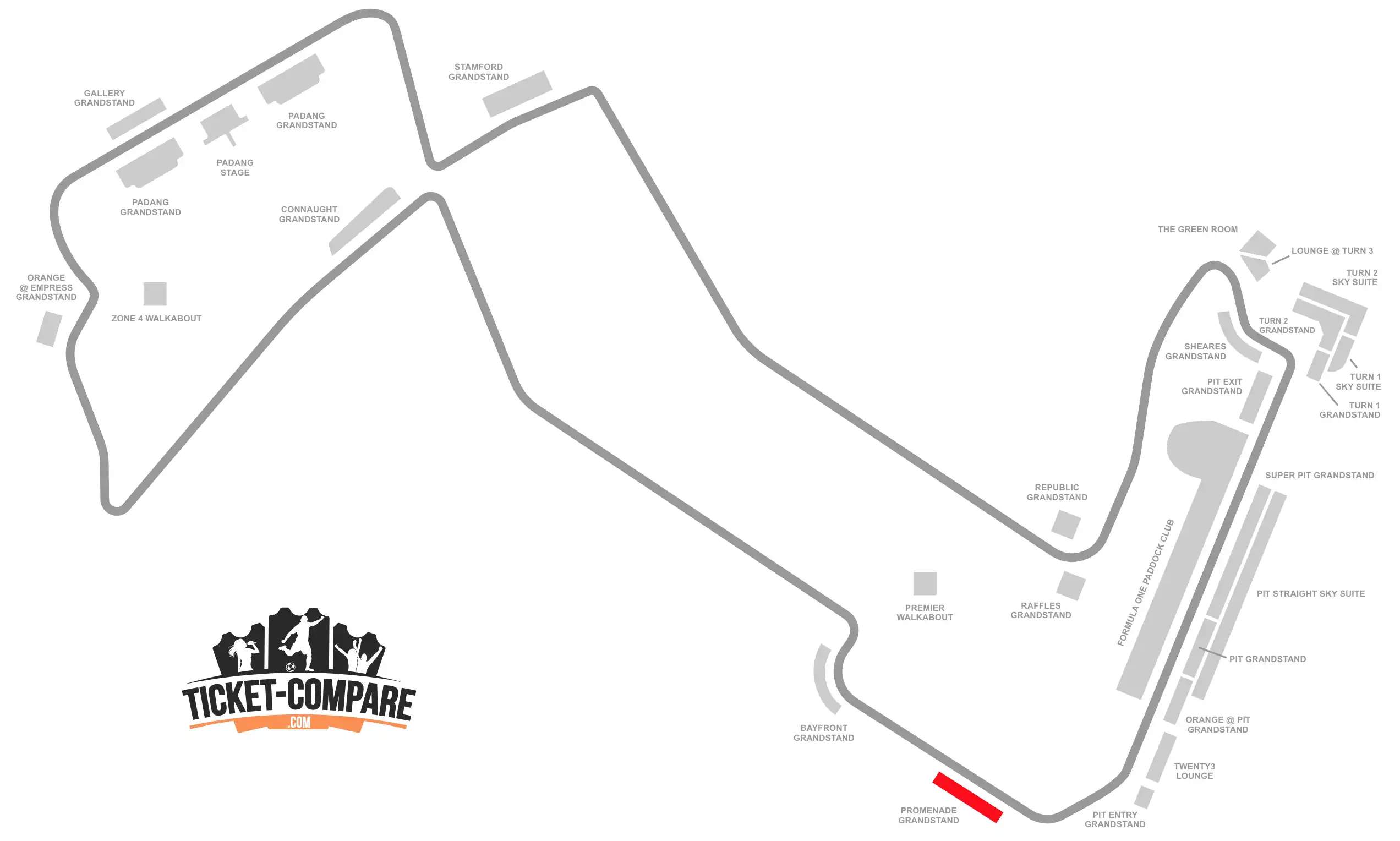 Screenshot of Marina Bay Street Circuit Seating Plan with highlighted the Promenade Grandstand