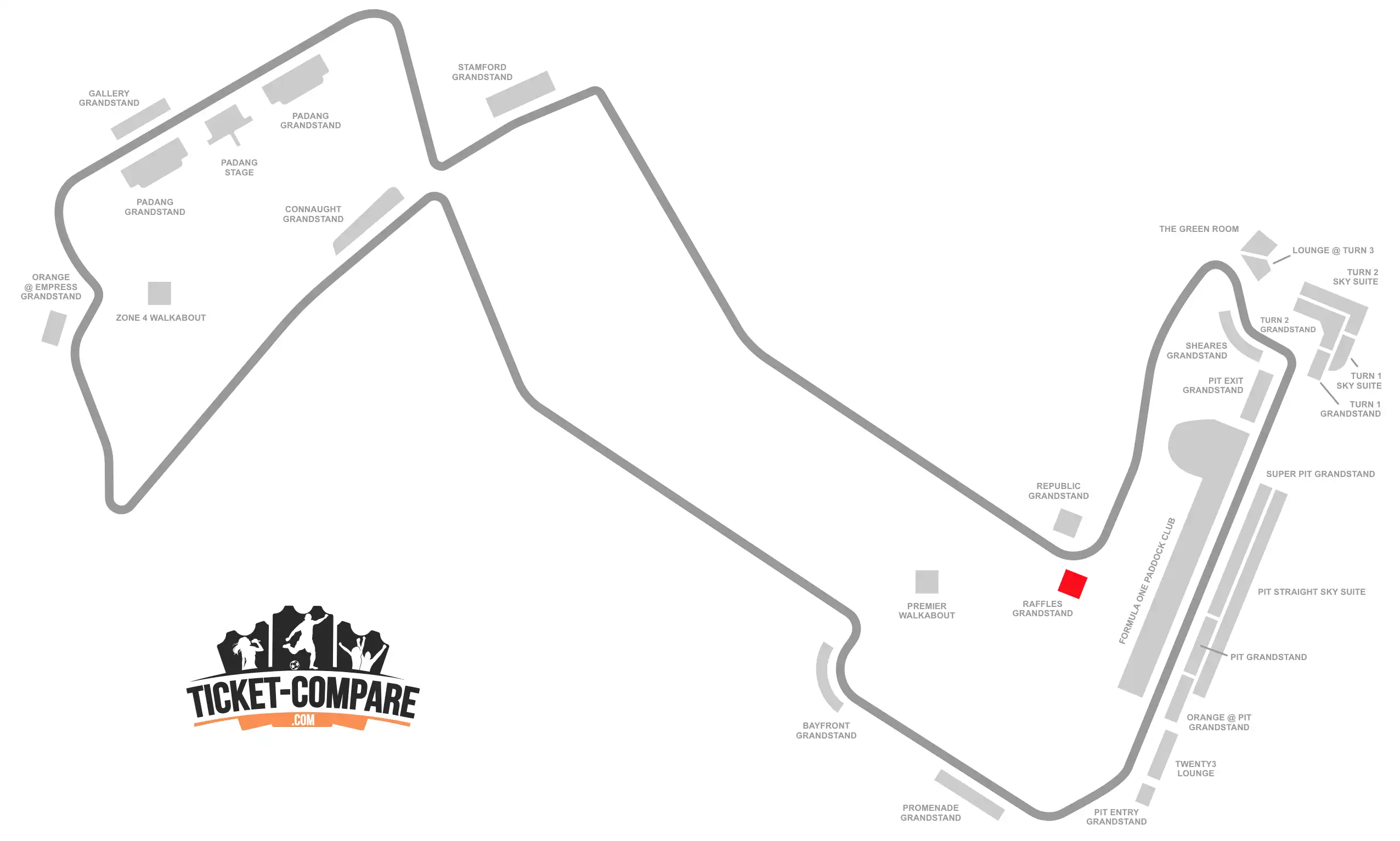 Screenshot of Marina Bay Street Circuit Seating Plan with highlighted the Raffles Grandstand