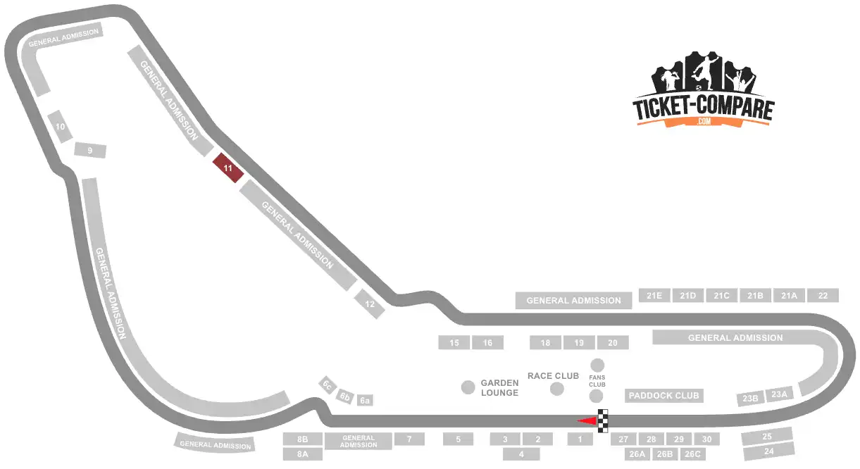 Screenshot of Monza Circuit Seating Plan with Grandstand 11 Serraglio highlighted