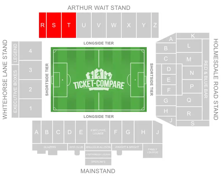 Selhurst Park Seating Plan with Away sections highligted