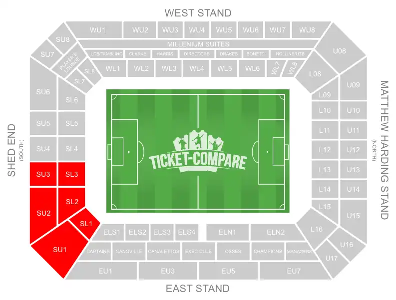 Stamford Bridge Seating Plan with Away sections highligted