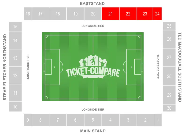 Vitality Stadium Seating Plan with Away sections highligted