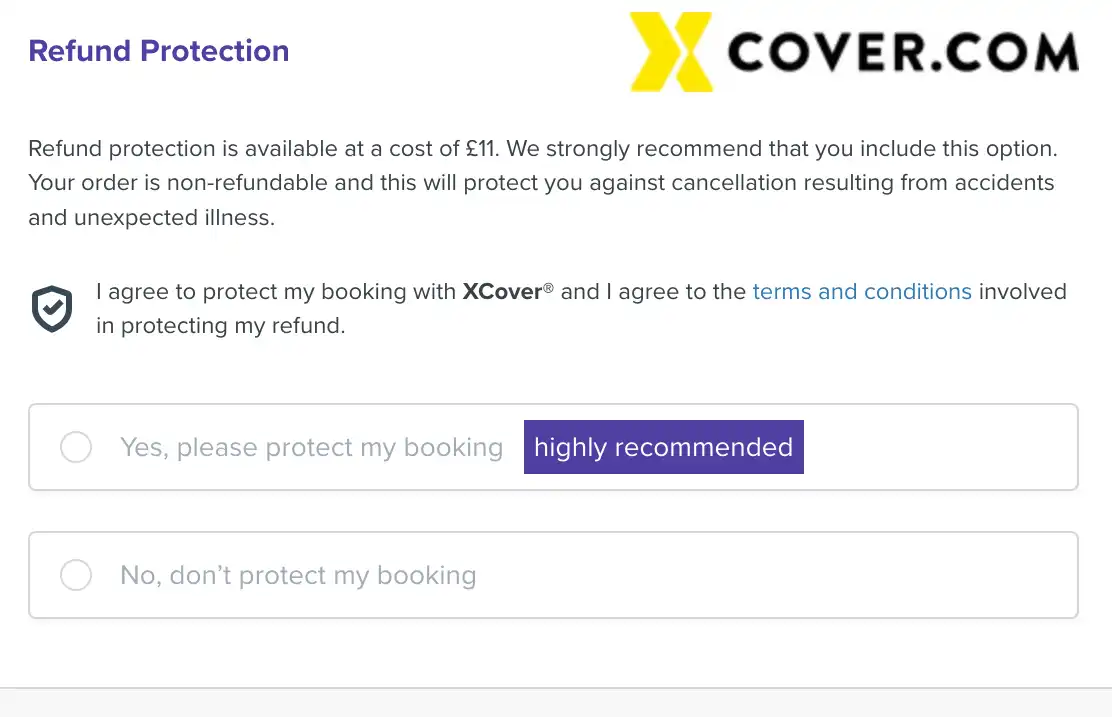 screenshot of the Refund Protection