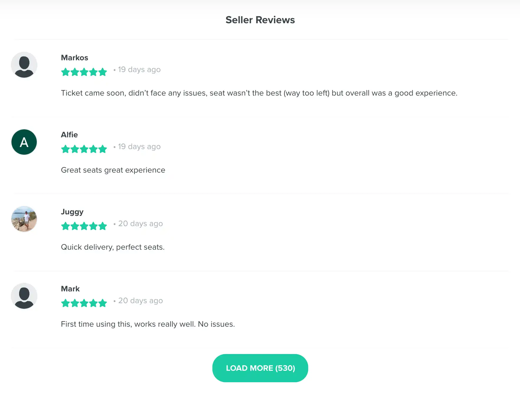 screenshot of the Seller reviews