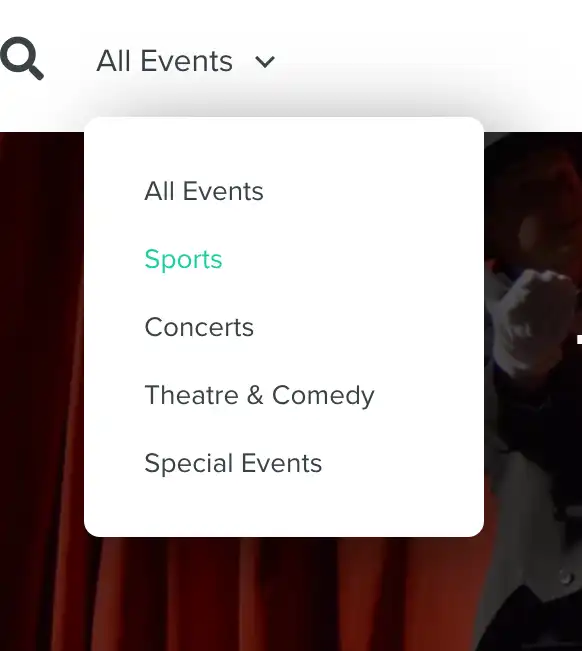 screenshot of All Events menu