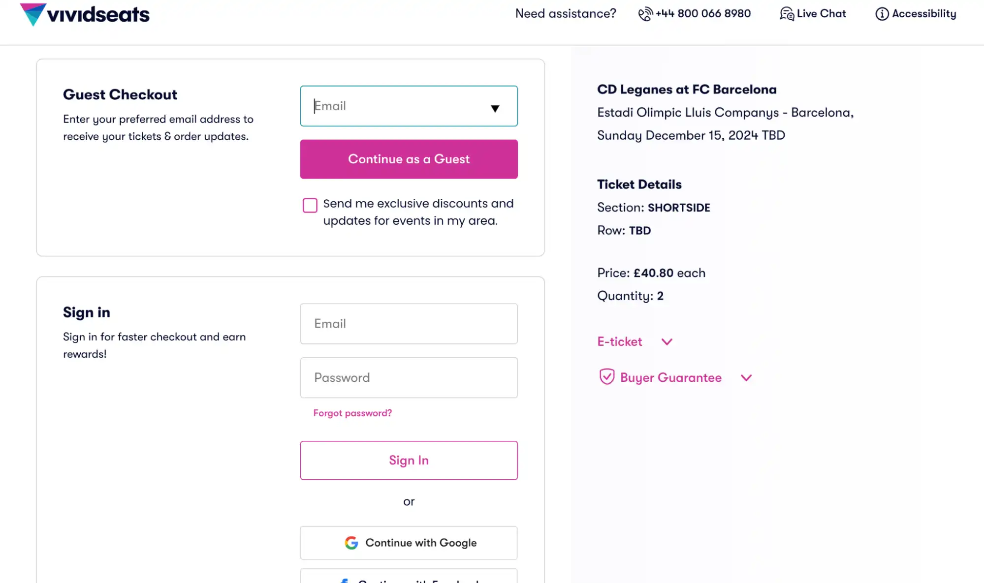 screenshot of the checkout