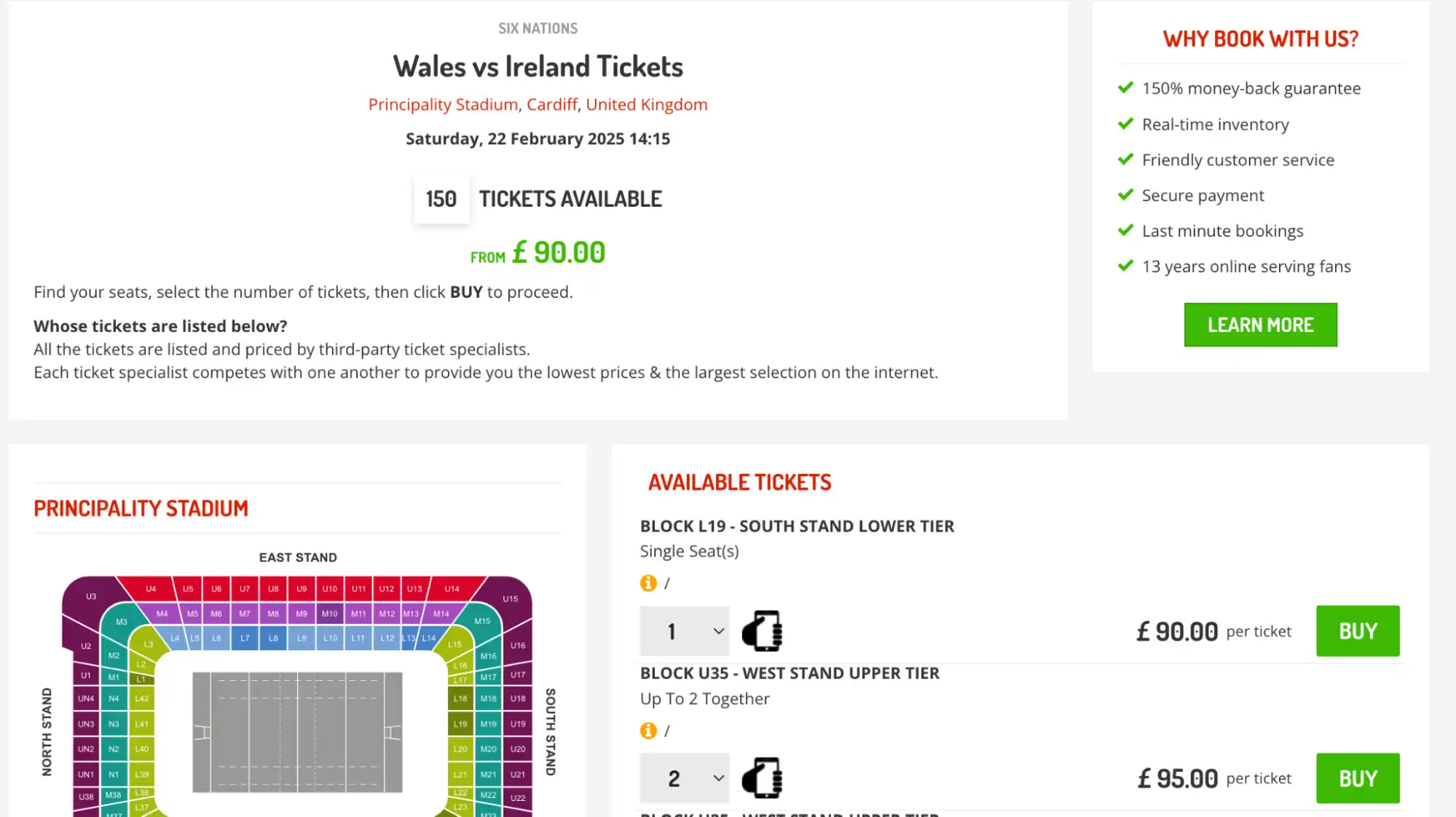 screenshot Wales vs Ireland Tickets page screenshot