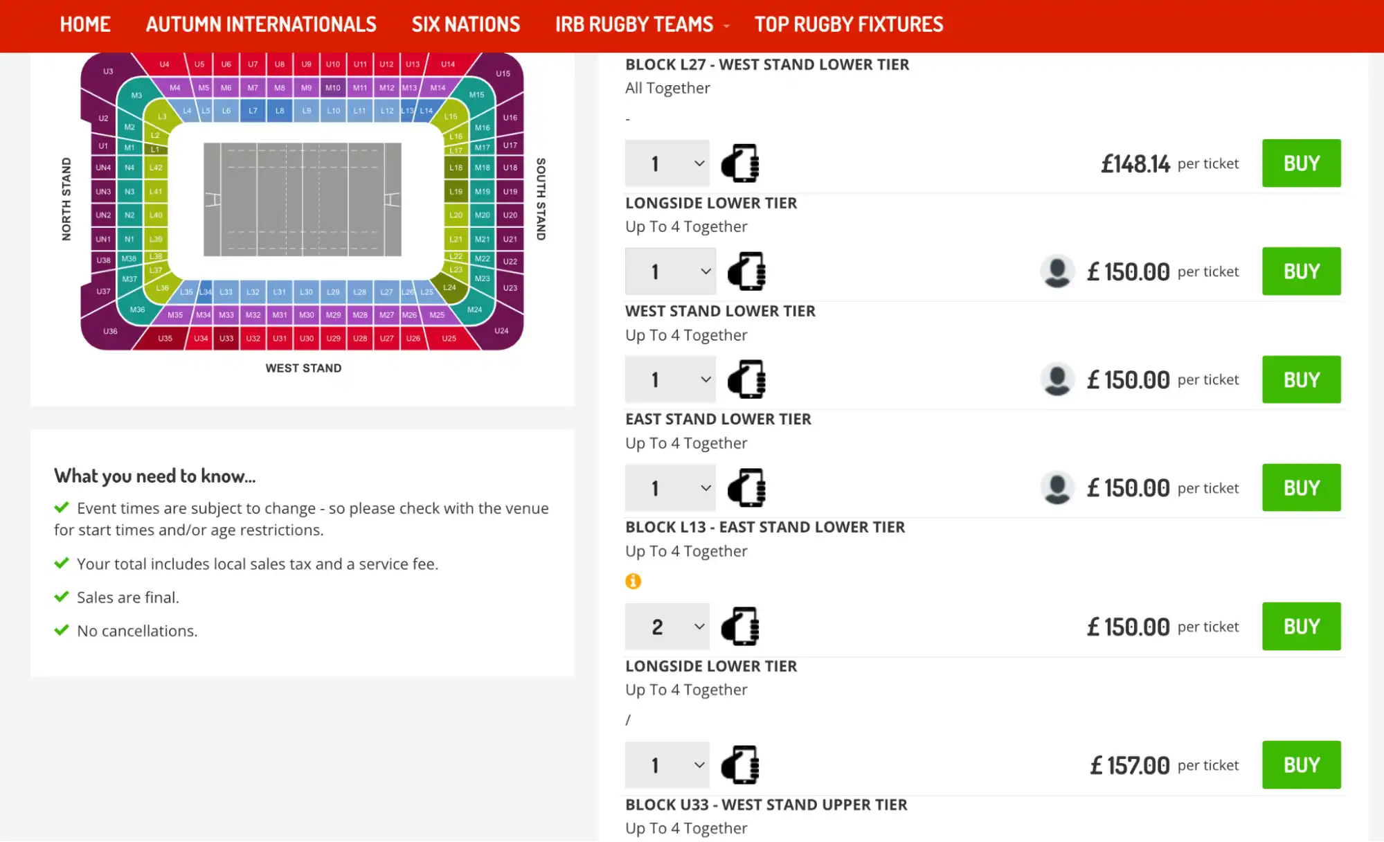 screenshot of the seating plan