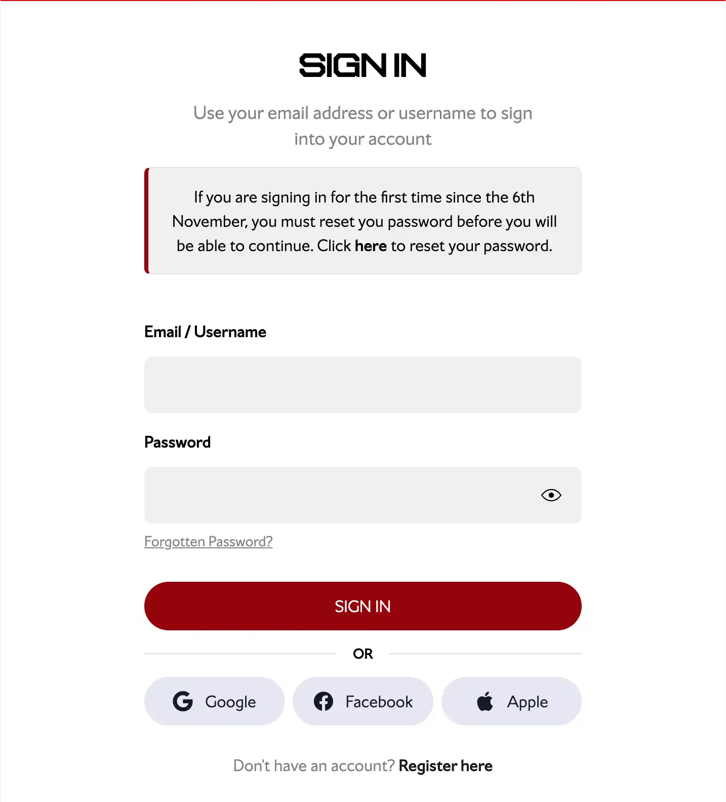 screenshot of Sign In form