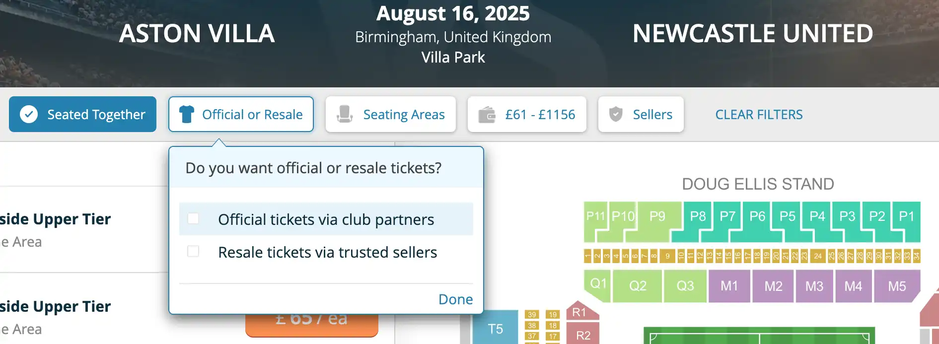 screenshot of Official or Resale option