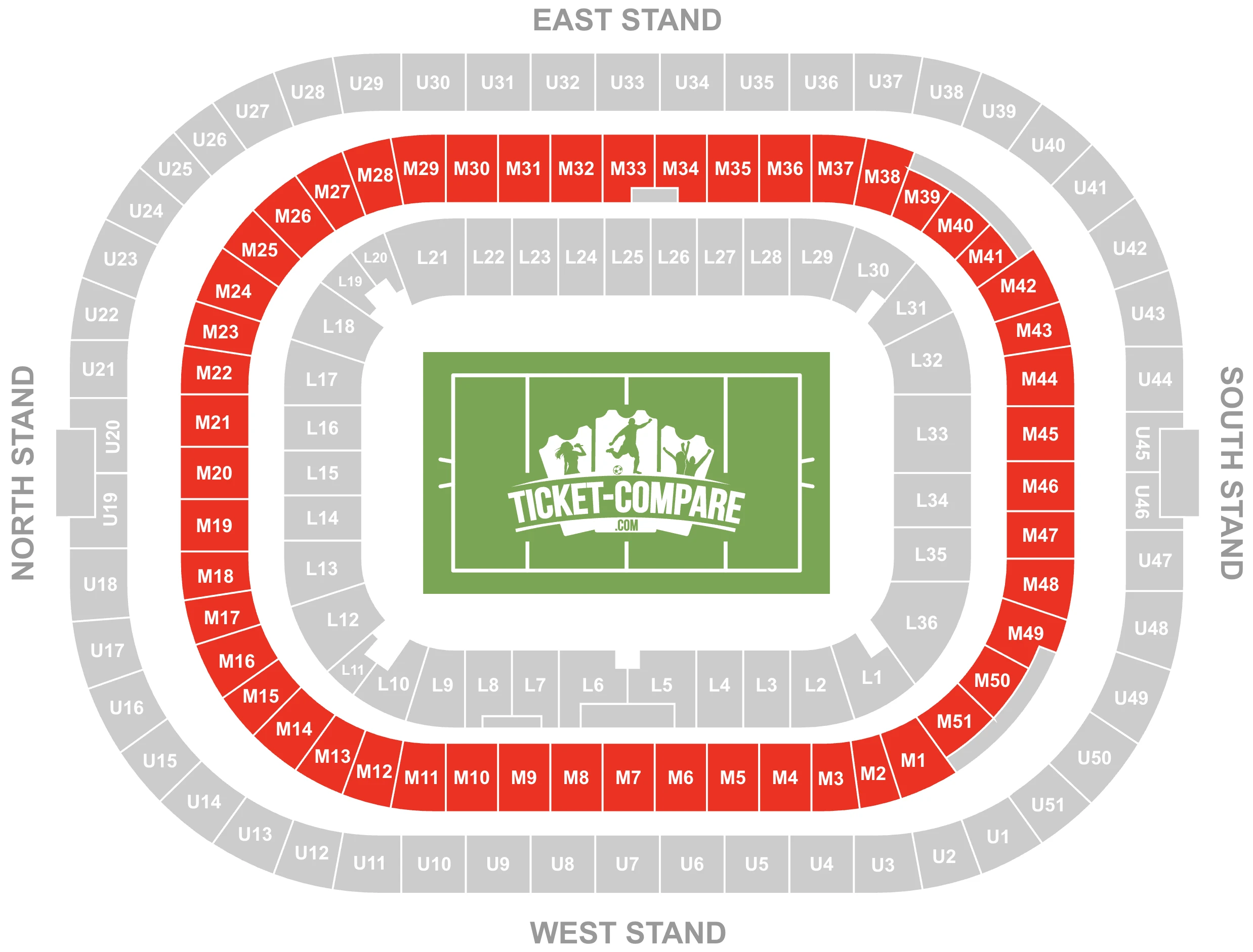 Screenshot of Twickenham Stadium Seating plan with the Middle Tier highlighted