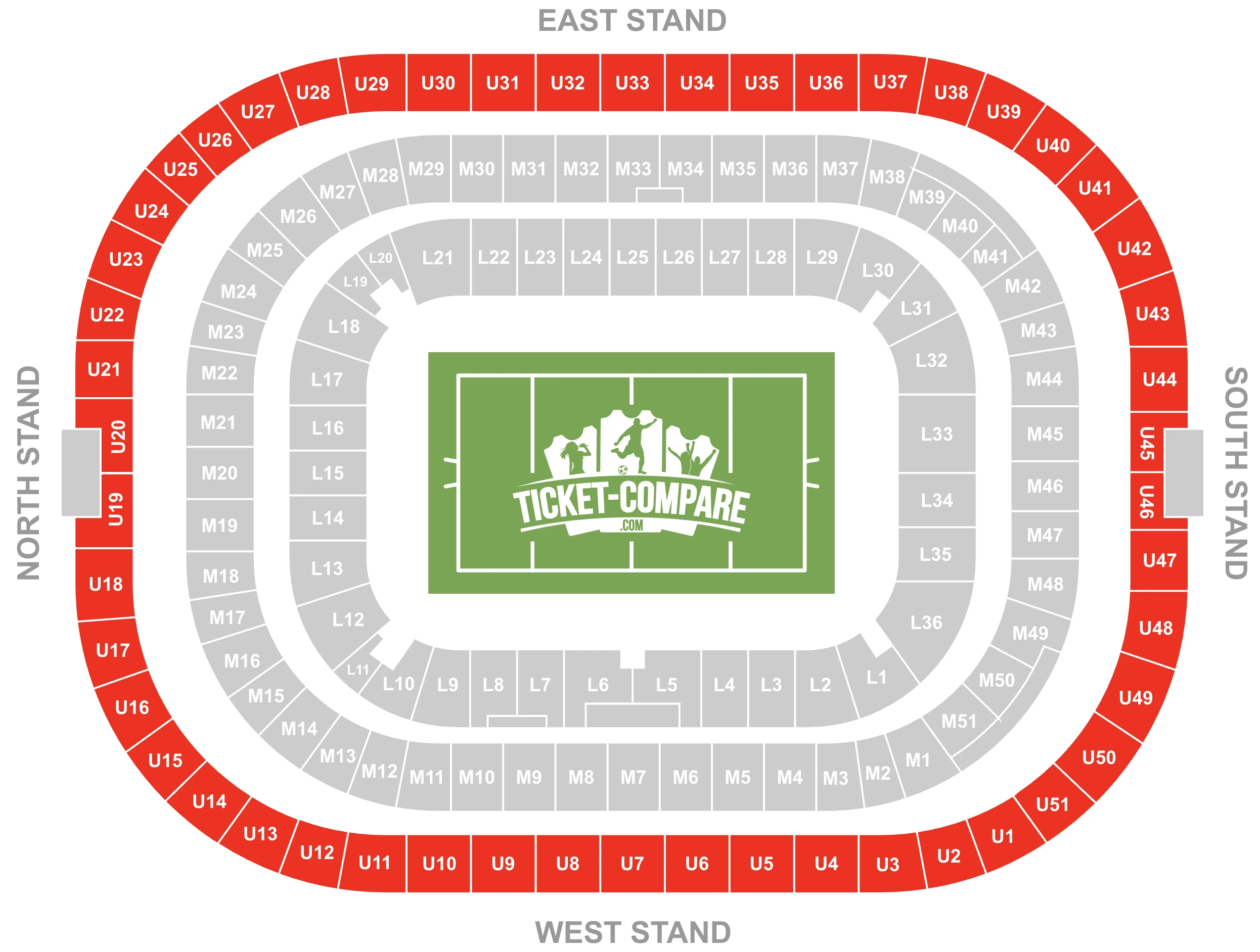 Screenshot of Twickenham Stadium Seating plan with the Upper Tier highlighted
