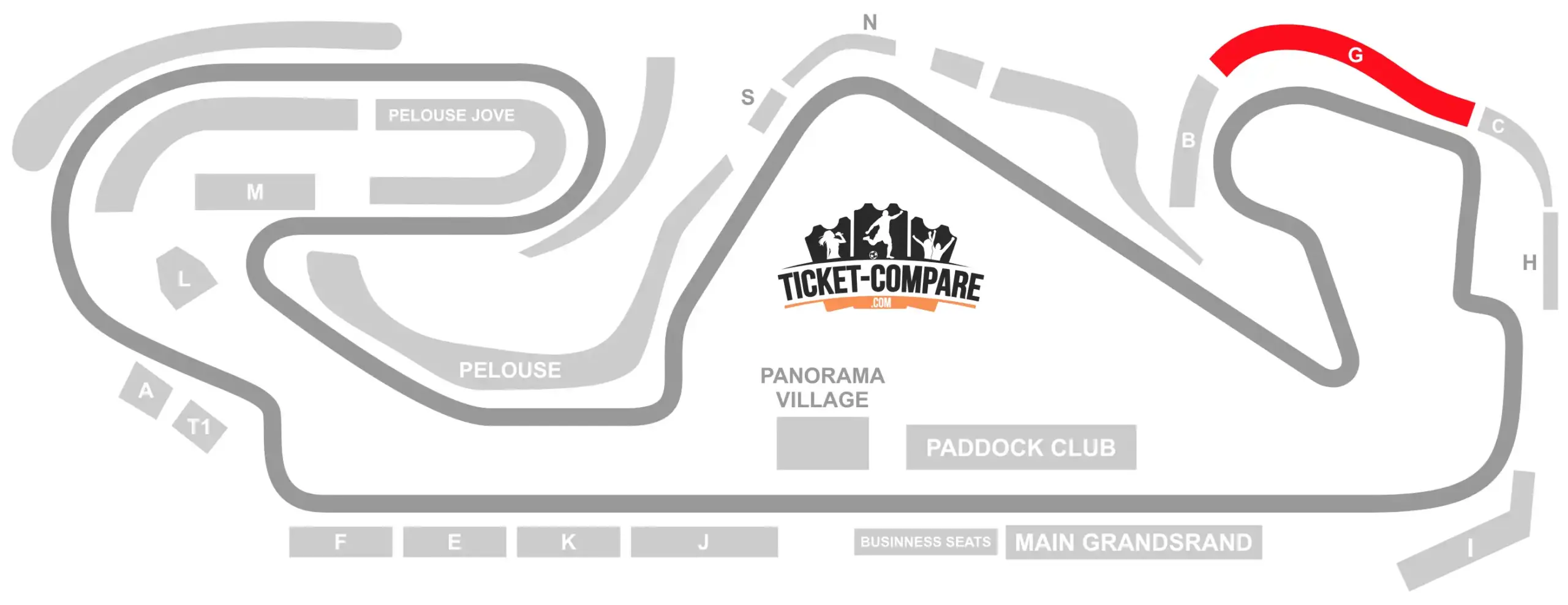 Circuit de Barcelona-Catalunya Seating Plan with the Grandstand G highlighted
