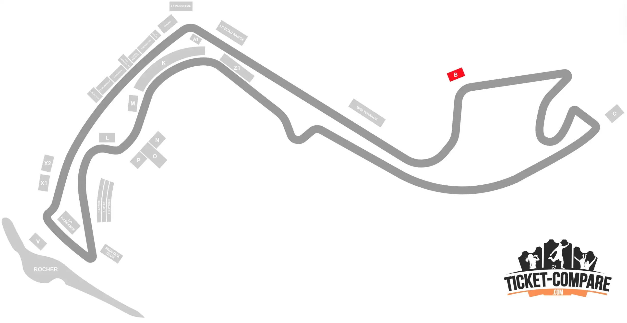 ScreenShot of Circuit de Monaco Seating Plan with the Grandstand B highlighted