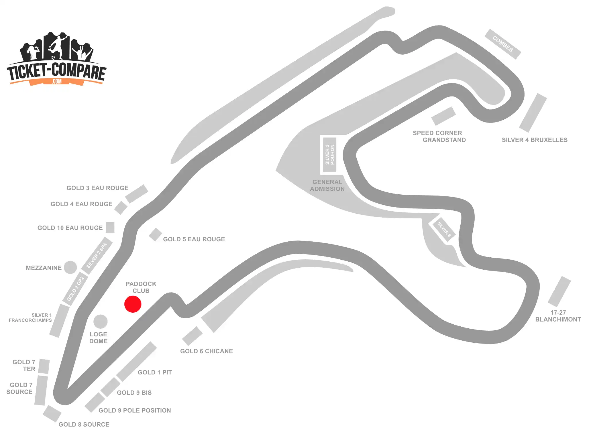 ScreenShot of Circuit de Spa-Francorchamps Seating Plan with the Paddock Club stand highlighted