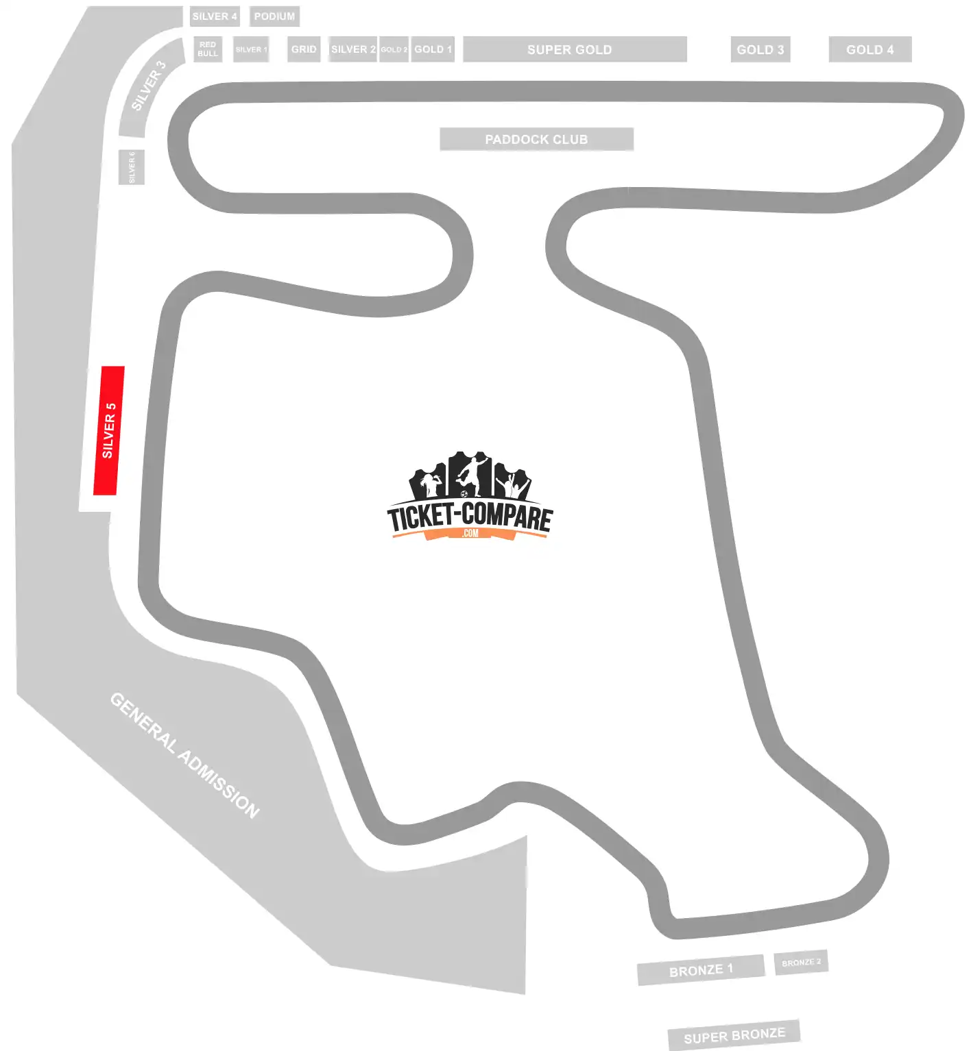 Screenshot of Hungaroring Seating Plan with highlighted the Silver 5 stand