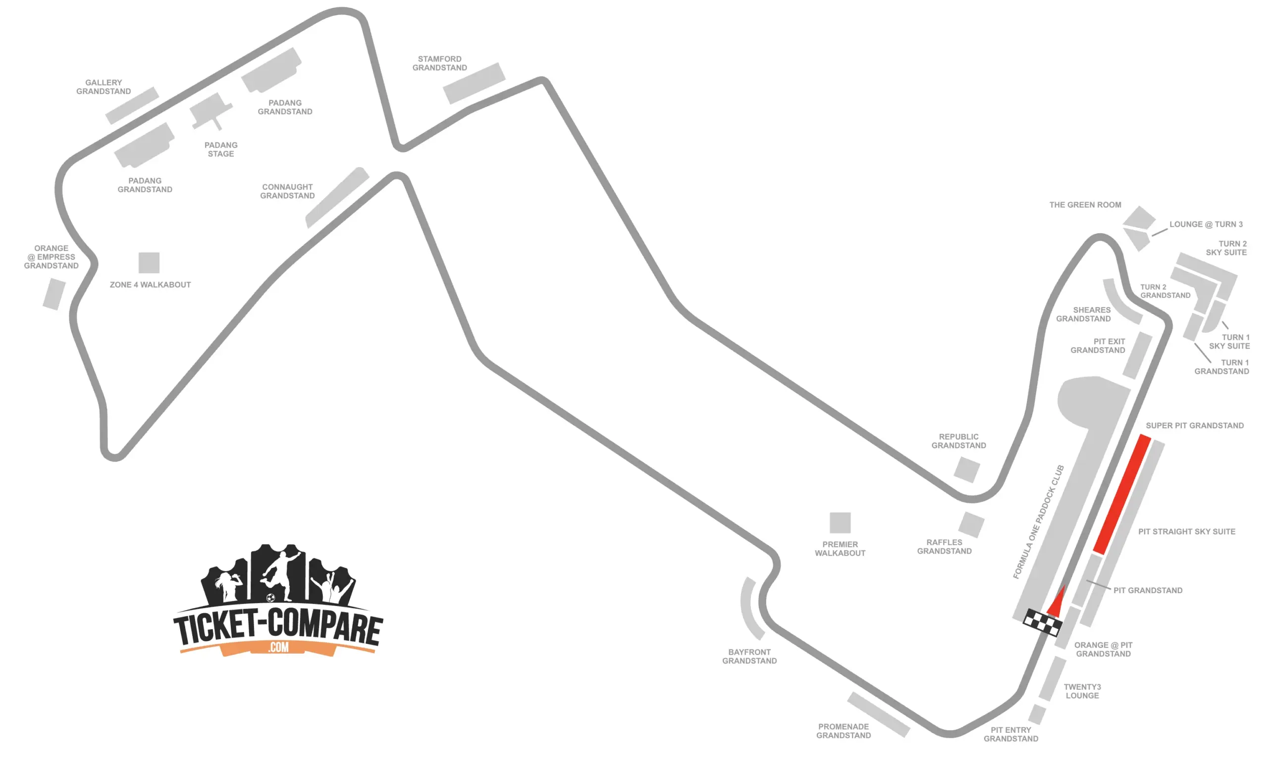 Screenshot of Marina Bay Street Circuit Seating plan with the Super Pit Grandstand highlighted
