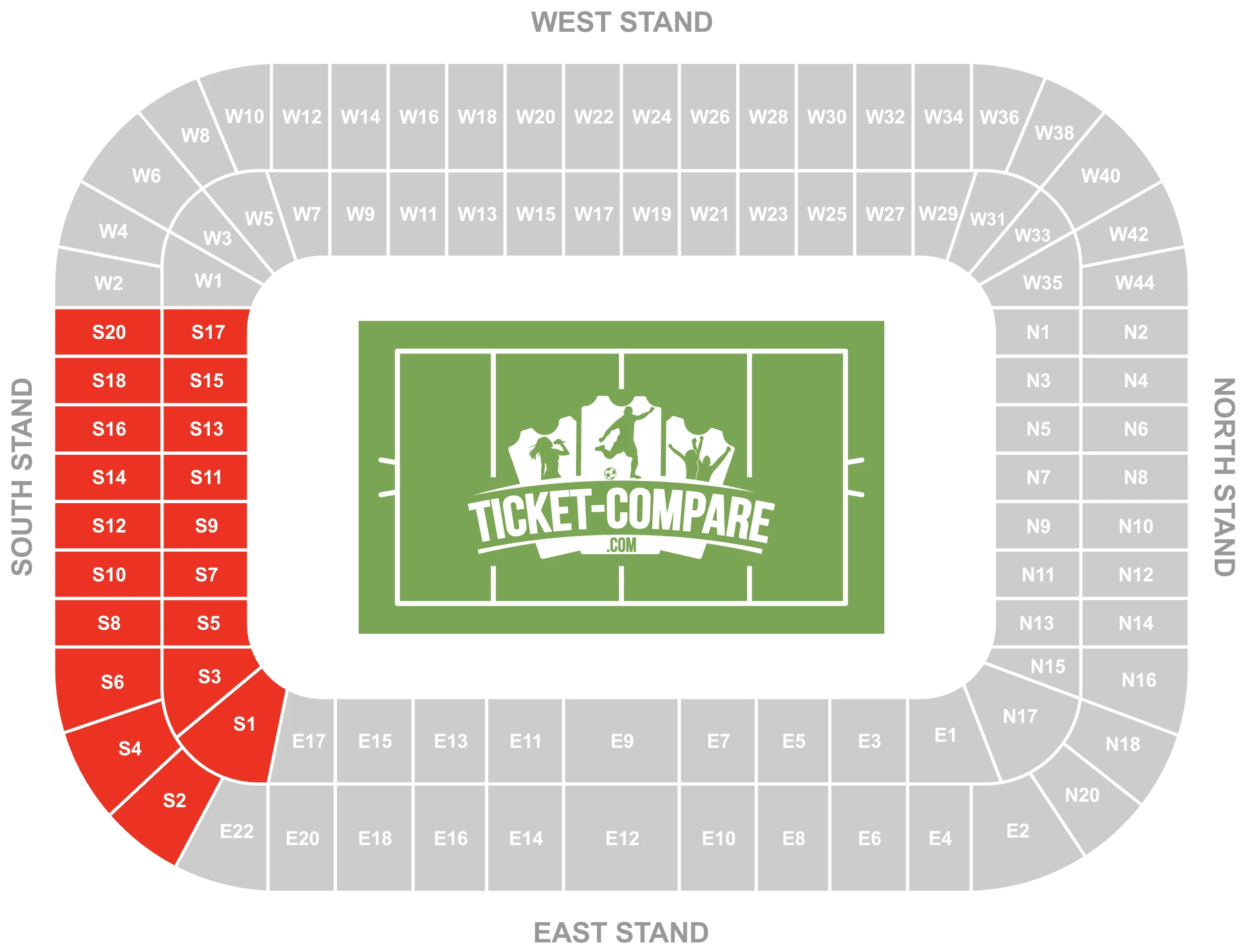 Screenshot of Murrayfield Stadium Seating Plan with the South Stand highlighted
