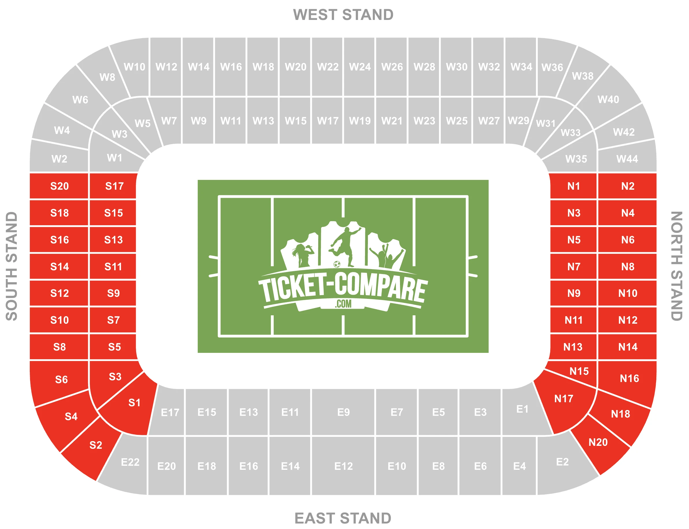 Screenshot of Murrayfield Stadium Seating Plan with the South and North Stands highlighted