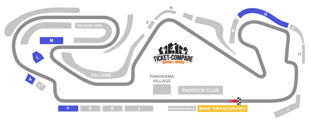 Screenshot of Circuit de Barcelona-Catalunya Seating plan with the Grandstands highlighted