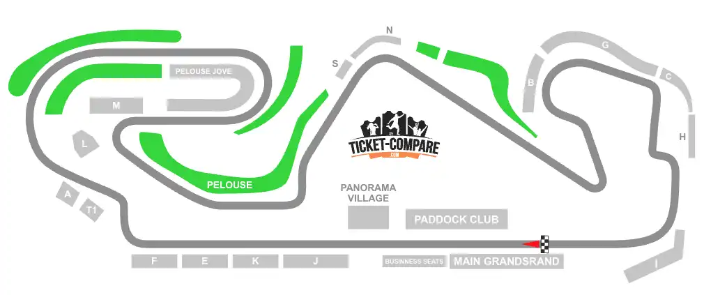 Screenshot of Circuit de Barcelona-Catalunya Seating plan with the Pelouse stand highlighted
