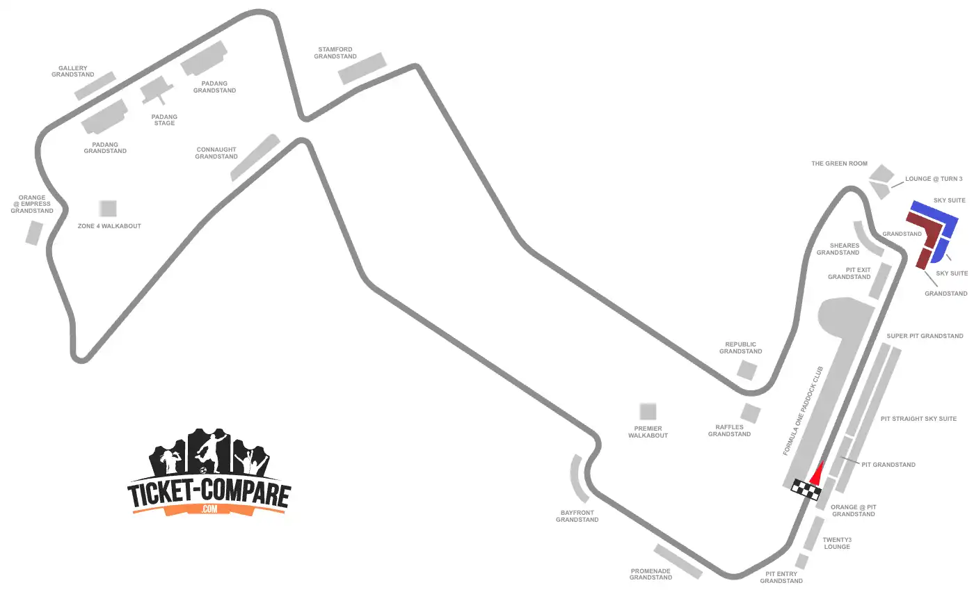 Screenshot of Marina Bay Seating plan with Turn 1 and Turn 2 Grandstands highlighted