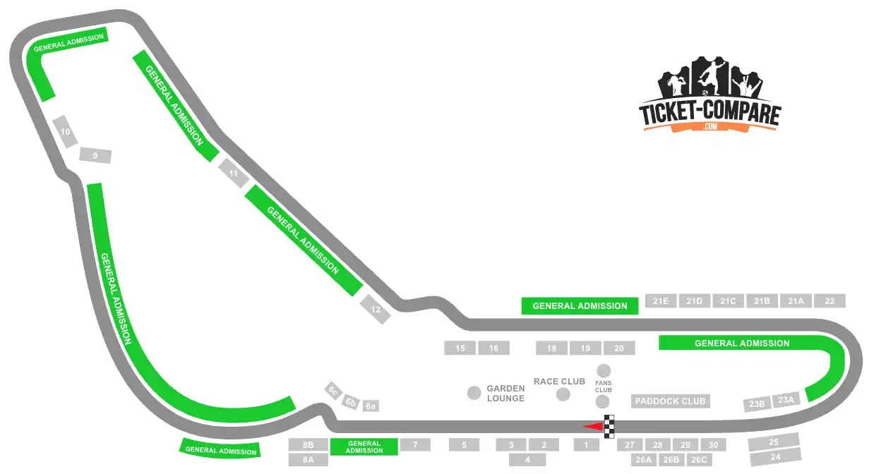 Screenshot of Monza Circuit Seating Plan with the General Admission Stands Highlighted