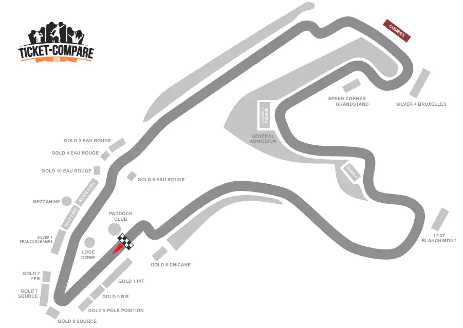 screenshot of Spa-Francorchamps Ciruit seating plan with the Combes Stand highlighted