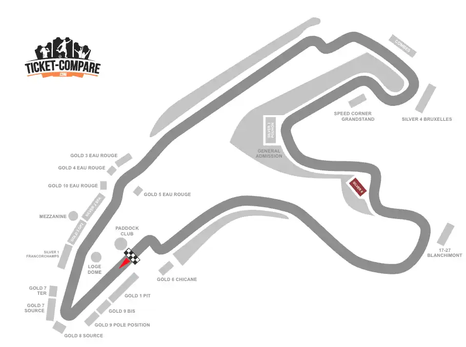 screenshot of Spa-Francorchamps Ciruit seating plan with the Silver 6 Stand highlighted