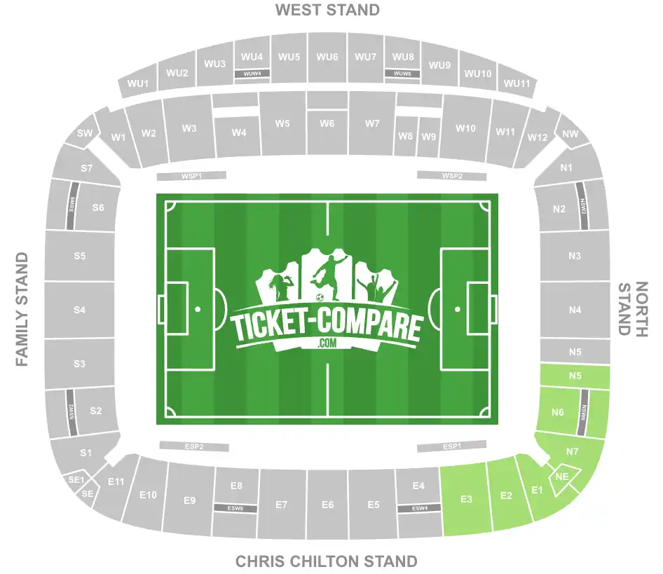 Screenshot of MKM Stadium Seating Plan with highlighted the Away section