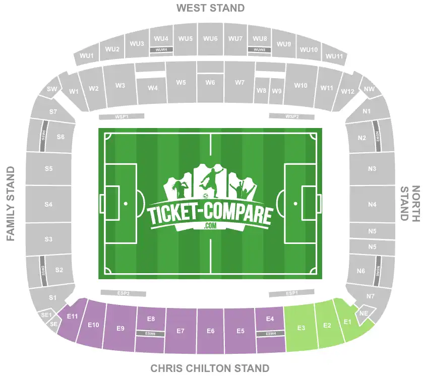 Screenshot of MKM Stadium Seating Plan with highlighted the Chris Chilton Stand