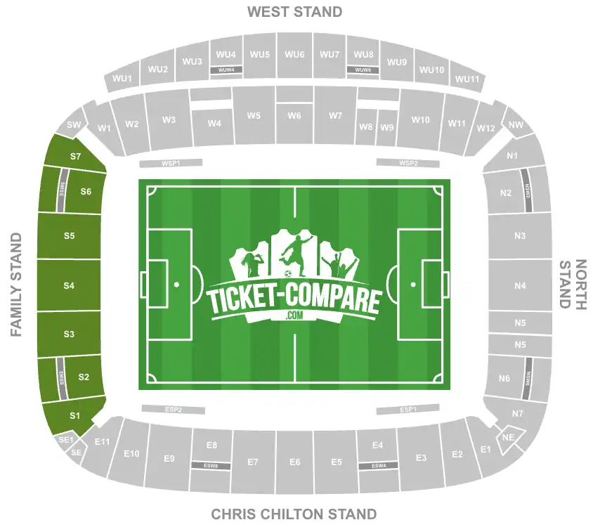 Screenshot of MKM Stadium Seating Plan with highlighted the South Stand