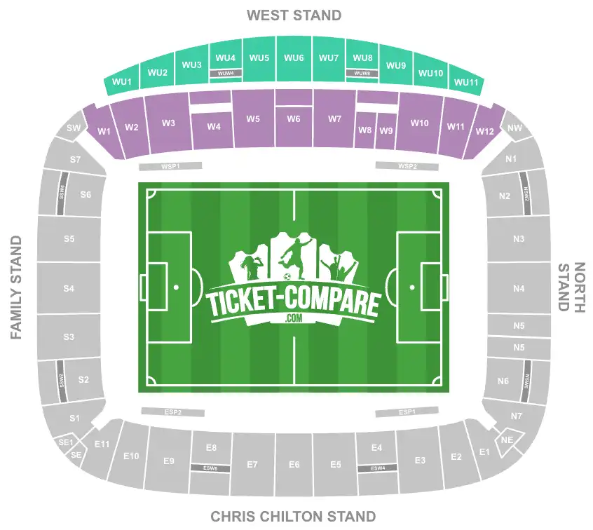Screenshot of MKM Stadium Seating Plan with highlighted the West Stand